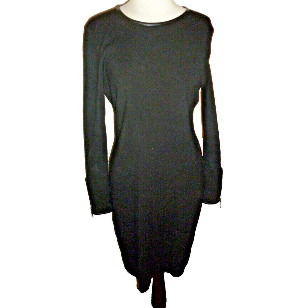 ETC Knit Rayon Nylon Dress Zippers Faux Leather Trim Accent L Large